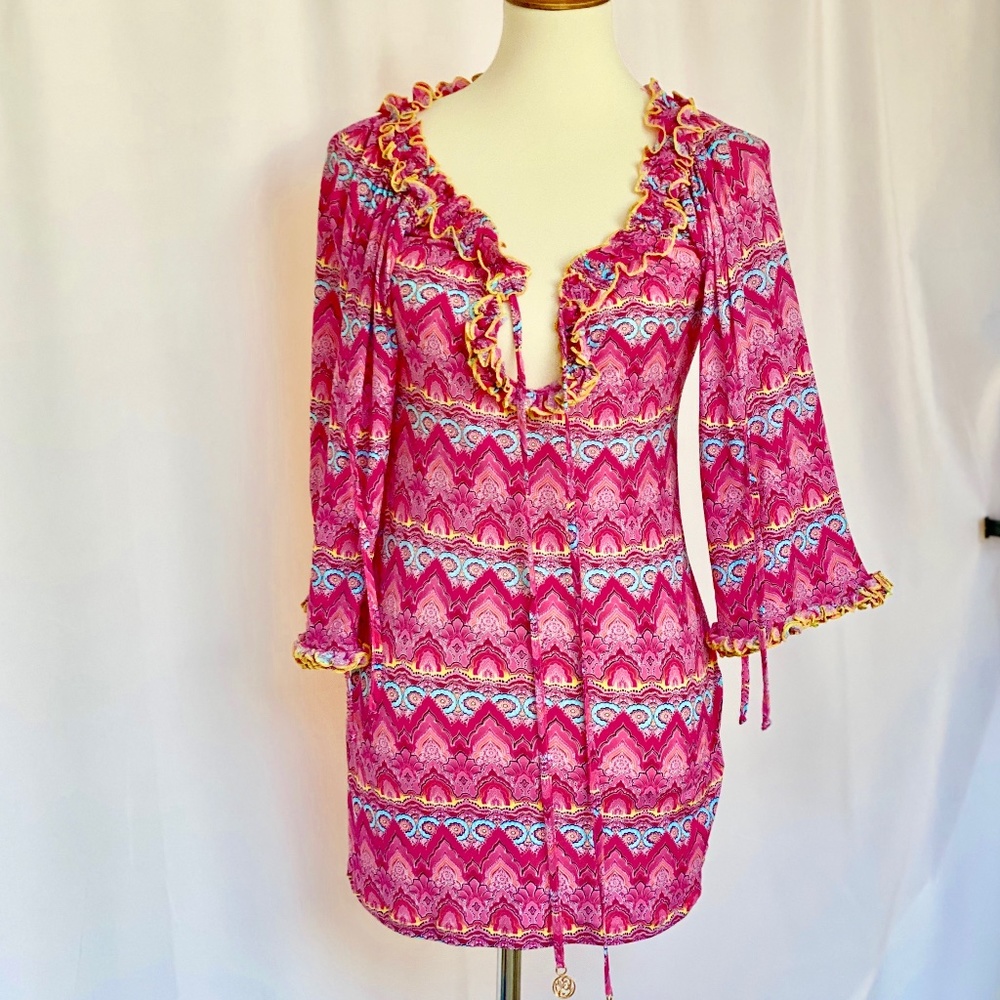 Luli Fama Ruffle V Neck Tunic